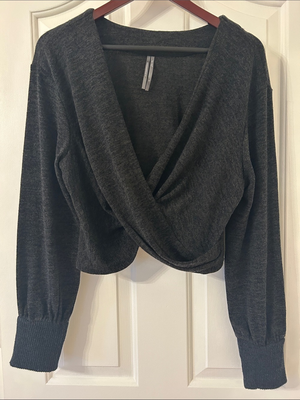 Anthropologie Dark Gray Wrap-Front Long Sleeve Sweater